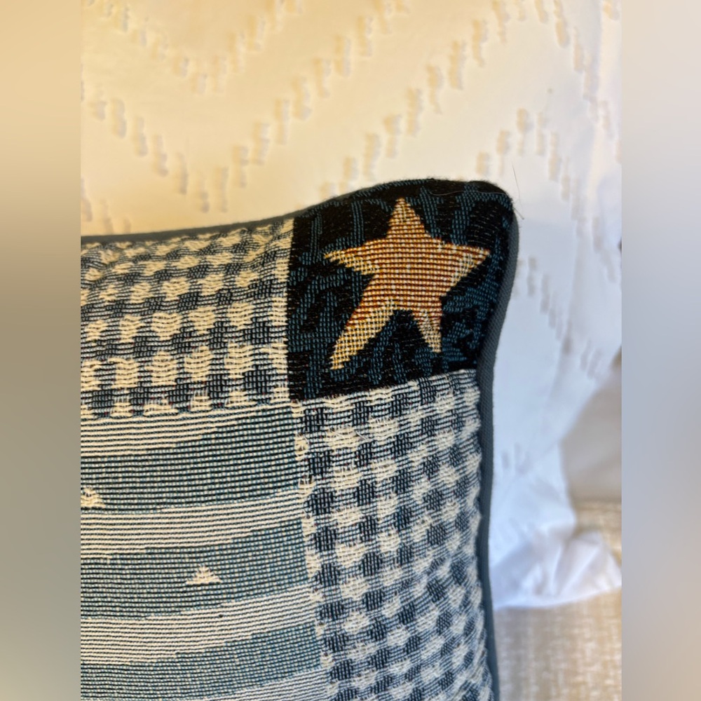 Warren Kimble Americana 4th Of July Tapestry Throw Pillow 15” X 15” Blue Stars - Picture 4 of 6